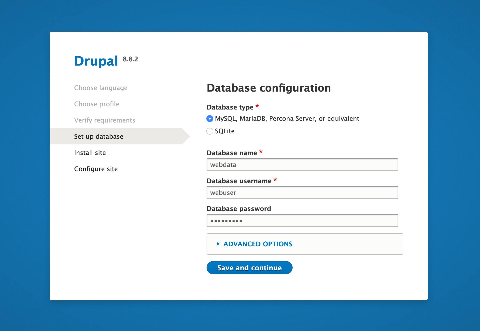 Drupal 8 database configuration. Drupal 8 database configuration.