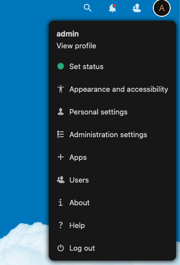 Access the Nextcloud administrator profile Access the Nextcloud administrator profile