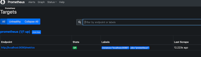 The Prometheus Targets display The Prometheus Targets display