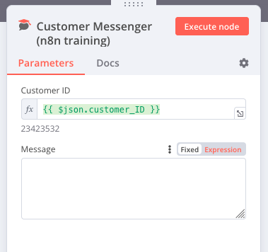 Edit the message field of the customer messenger node Edit the message field of the customer messenger node