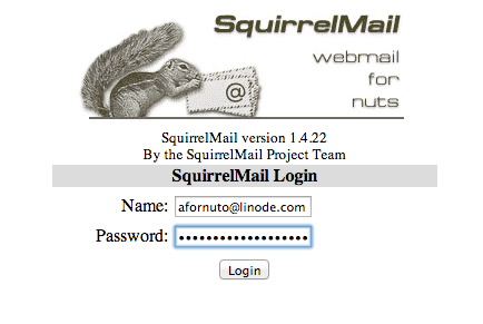 SquirrelMail Login Page with a username and password. SquirrelMail Login Page with a username and password.