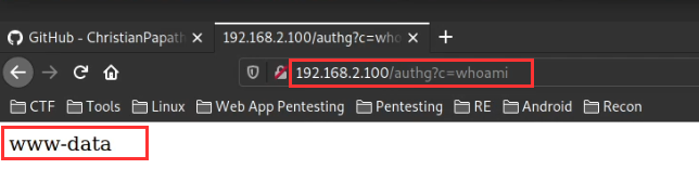 authg Apache module - whoami command injection in browser authg Apache module - whoami command injection in browser