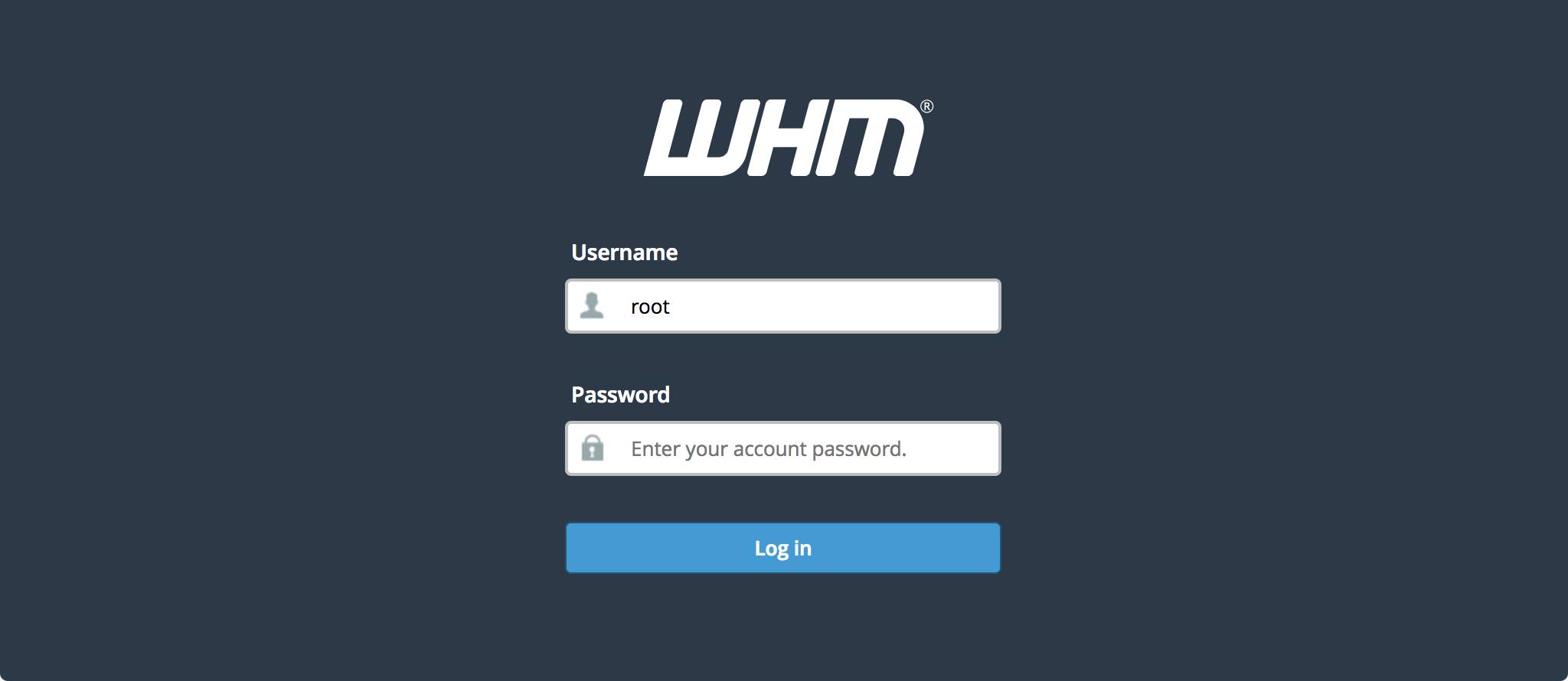 WHM login page. WHM Login Page