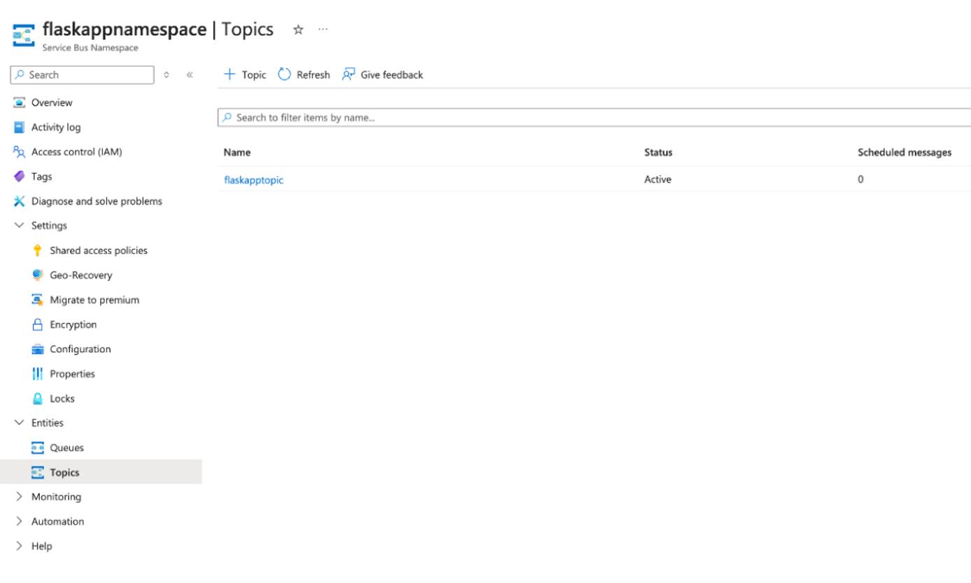 The Azure Service Bus Console UI showing current topic subscribers. The Azure Service Bus Console UI showing current topic subscribers.
