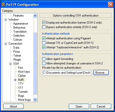 Enter the private key location. Enter the private key location.