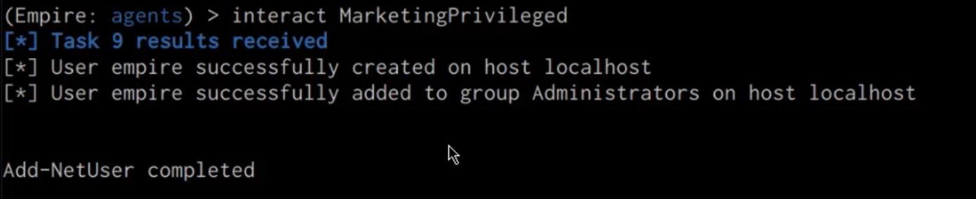 Empire client creating local accounts execute output Empire client creating local accounts execute output